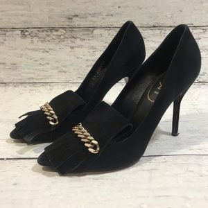 YSL Black suede fringe pumps, gold hardware 38.5